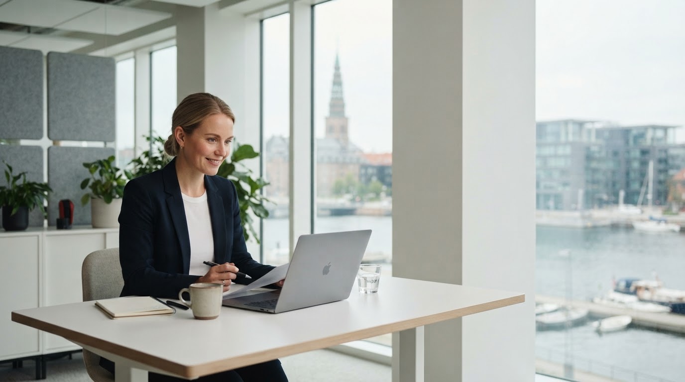 Weyva Lynor arbejdsområde med tablet der viser dataanalyse og økonomisk overblik